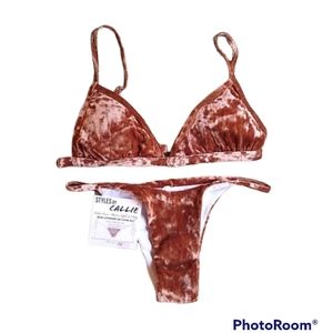 Callie Lives Crushed Velvet bronzed golden brown triangle swimsuit Bikini